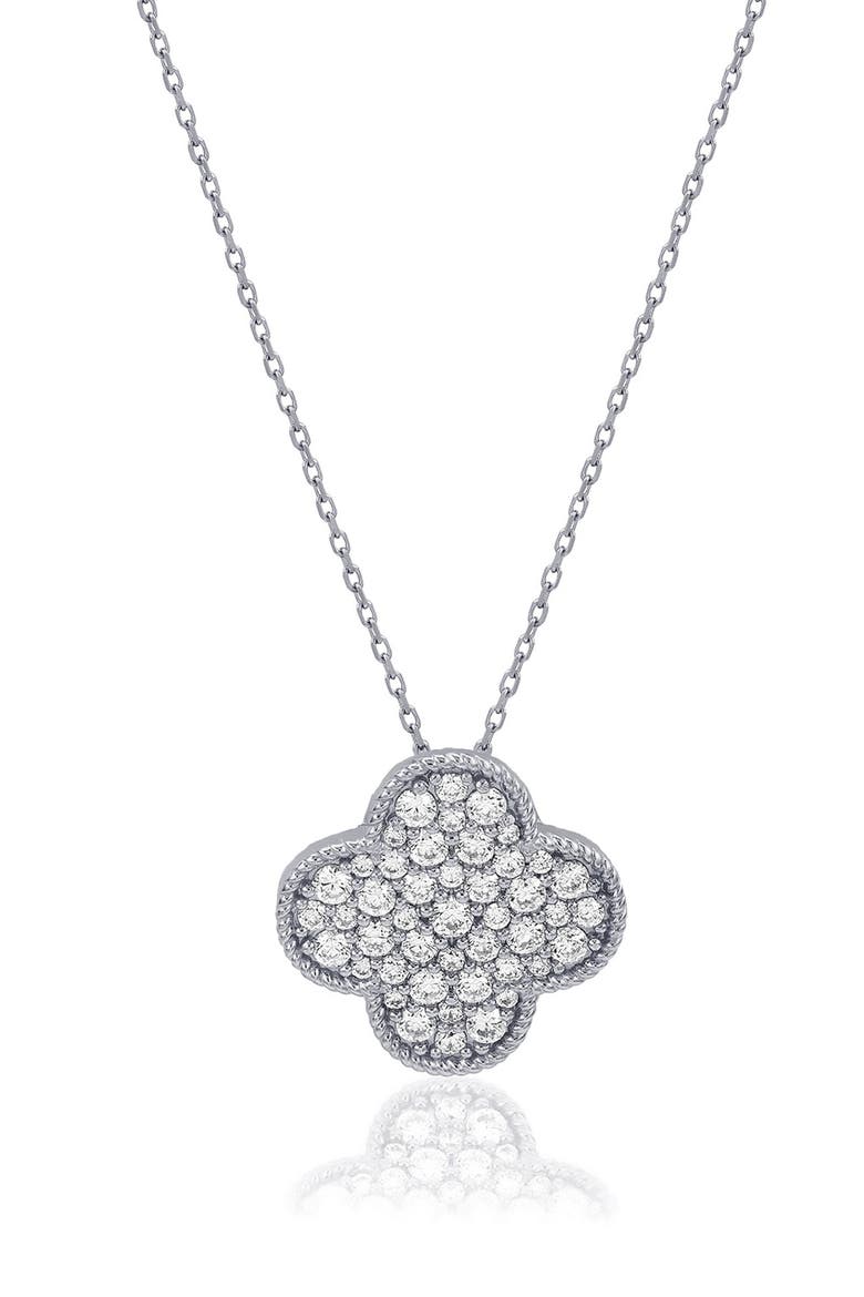 Pavé Cubic Zirconia Clover Pendant Necklace, Main, color, WHITE
