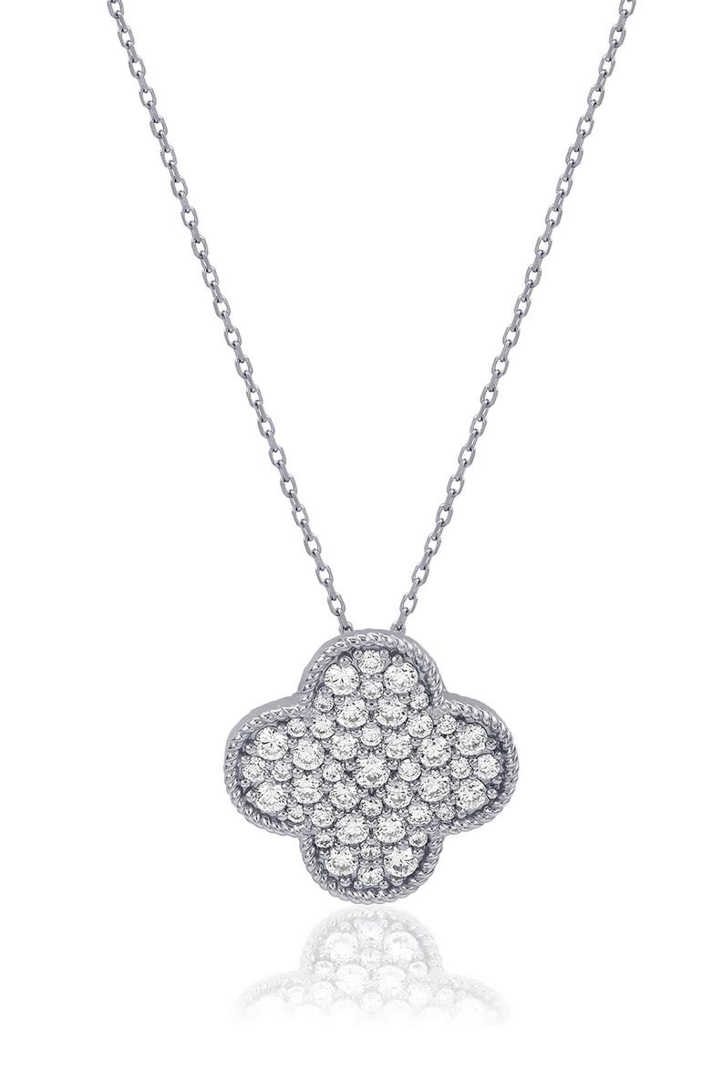 SUZY LEVIAN Pavé Cubic Zirconia Clover Pendant Necklace, Main, color, White