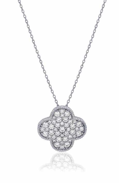 SUZY LEVIAN Pavé Cubic Zirconia Clover Pendant Necklace