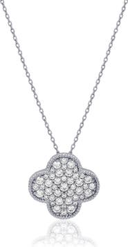 SUZY LEVIAN Pavé Cubic Zirconia Clover Pendant Necklace
