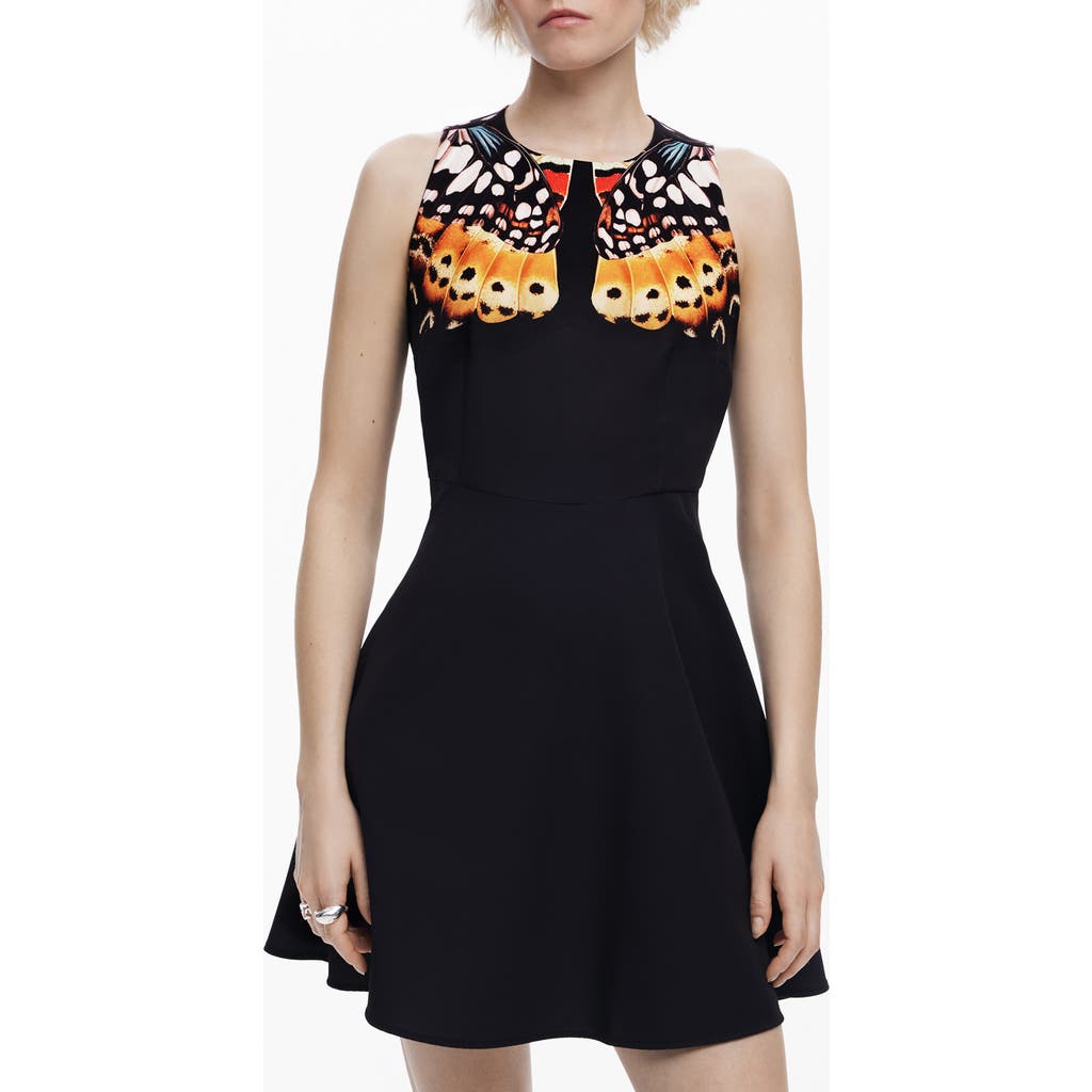 Desigual Butterfly Print Accent Sleeveless Fit & Flare Minidress