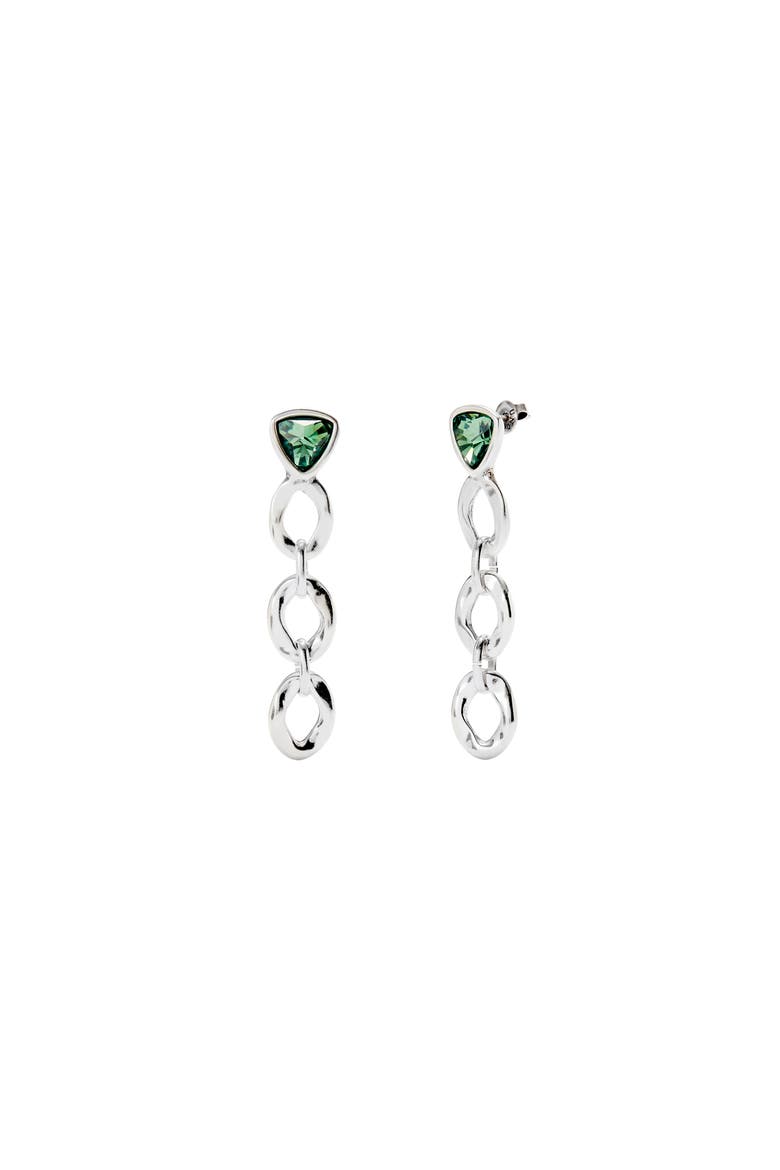 Sterling Silver Plated Earrings with Link and Green Crystal, Main, color, Silver