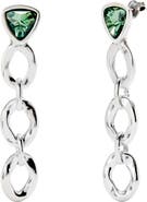 UNODE50 Sterling Silver Plated Earrings with Link and Green Crystal