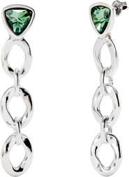 UNODE50 Sterling Silver Plated Earrings with Link and Green Crystal