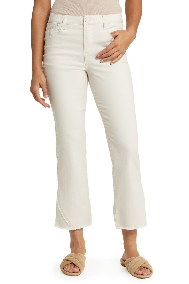 'Ab'Solution Frayed High Waist Ankle Barely Bootcut Jeans, Main, color, BLANCHED ALMOND