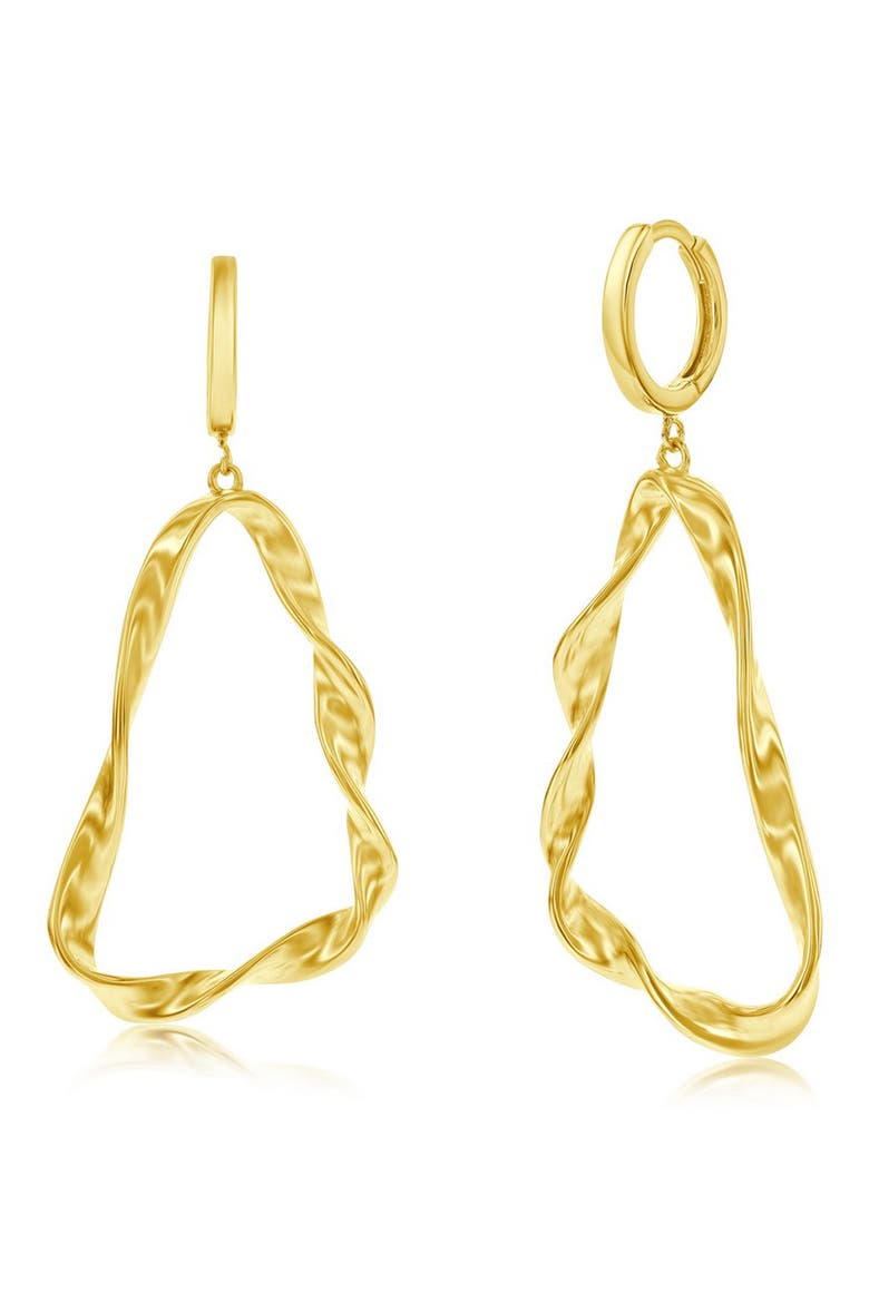 14K Gold Plated Sterling Silver Twisted Triangle Drop Huggie Hoop Earrings, Main, color, GOLD