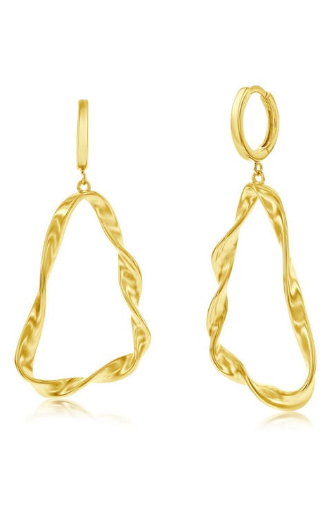 14K Gold Plated Sterling Silver Twisted Triangle Drop Huggie Hoop Earrings