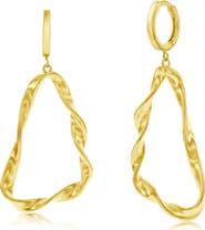 SIMONA 14K Gold Plated Sterling Silver Twisted Triangle Drop Huggie Hoop Earrings