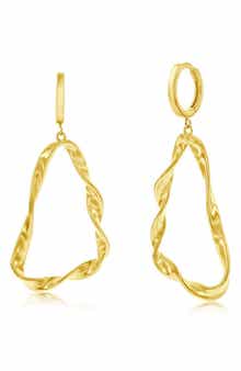 SIMONA 14K Gold Plated Sterling Silver Twisted Triangle Drop Huggie Hoop Earrings