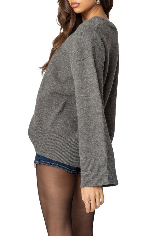 Edikted Montana Half Button Oversize Sweater In Gray-melange