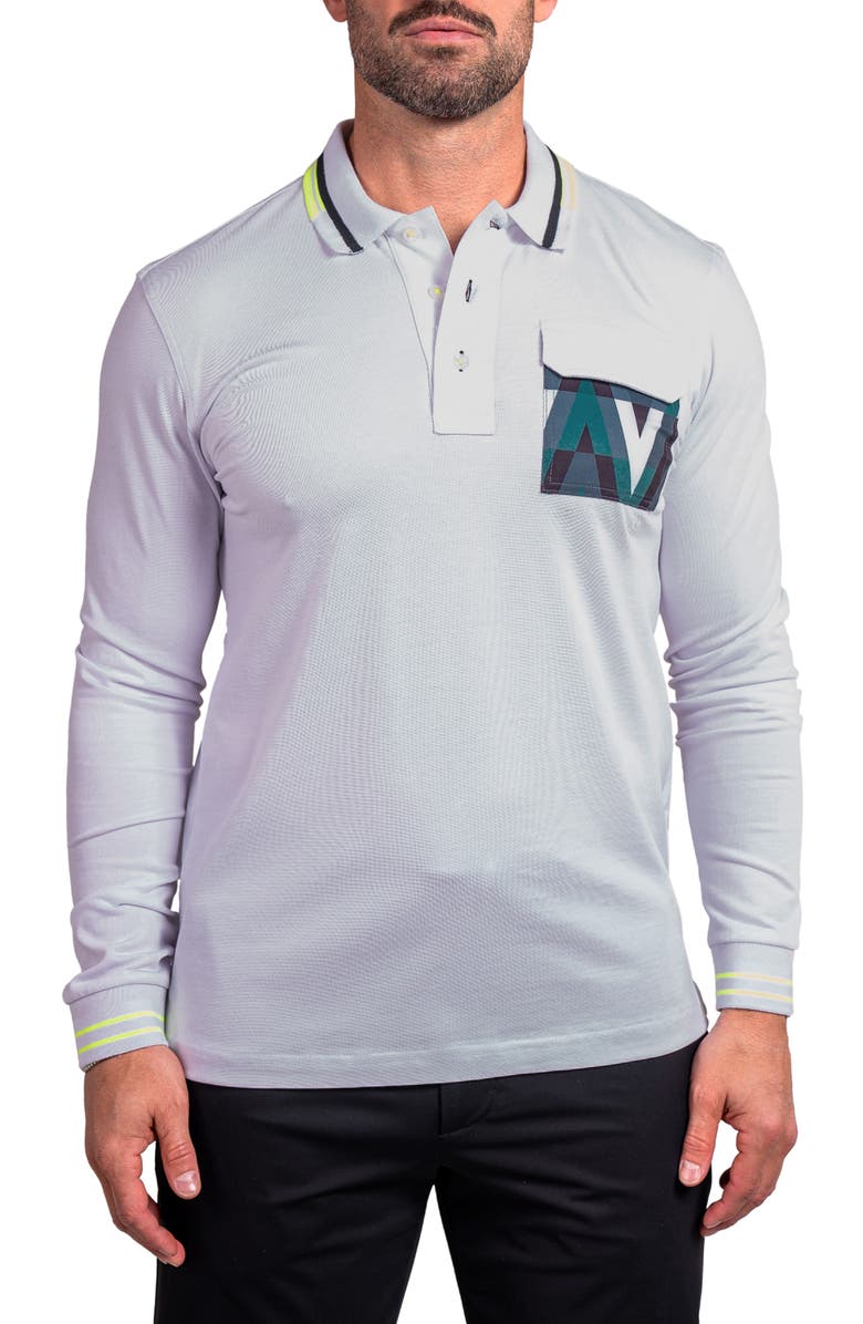 Maceoo Ascension 0082 Tipped Long Sleeve Polo, Main, color, White