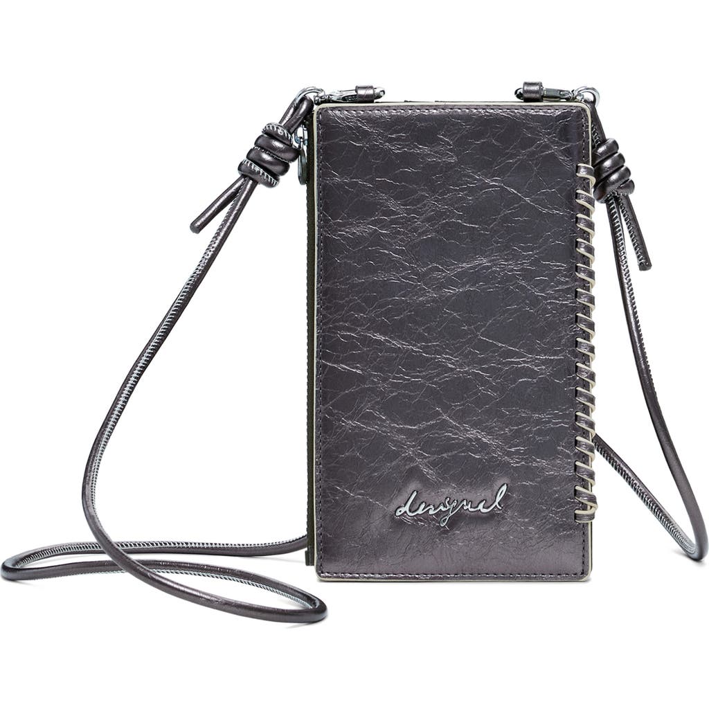 Desigual Metallic Faux Leather Crossbody Bag In Silver