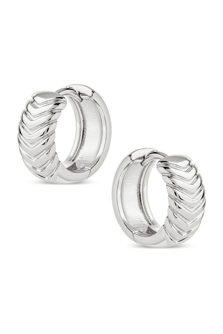 Chevron Texture Huggie Hoop Earrings, Main, color, SILVER