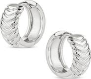 Sterling Forever Chevron Texture Huggie Hoop Earrings