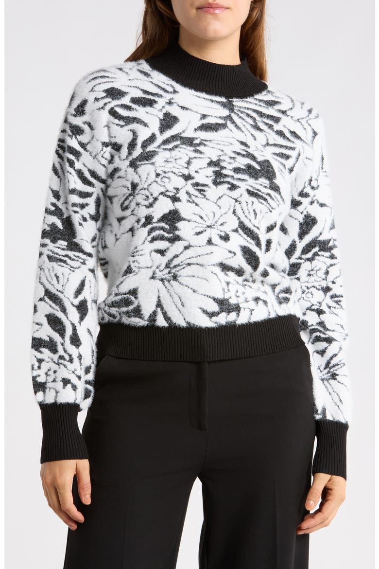 Balloon Sleeve Mock Neck Sweater, Main, color, BLACK/ IVORY