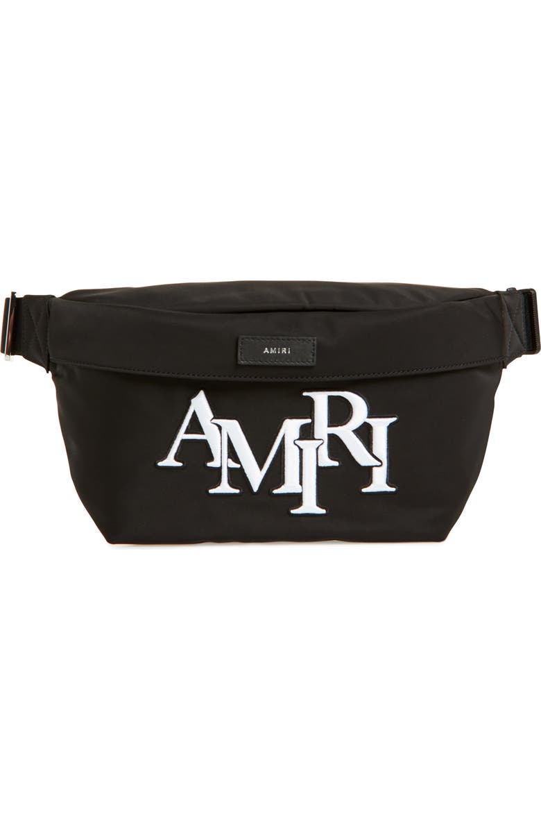 AMIRI Staggered Logo Nylon Belt Bag, Main, color, Black