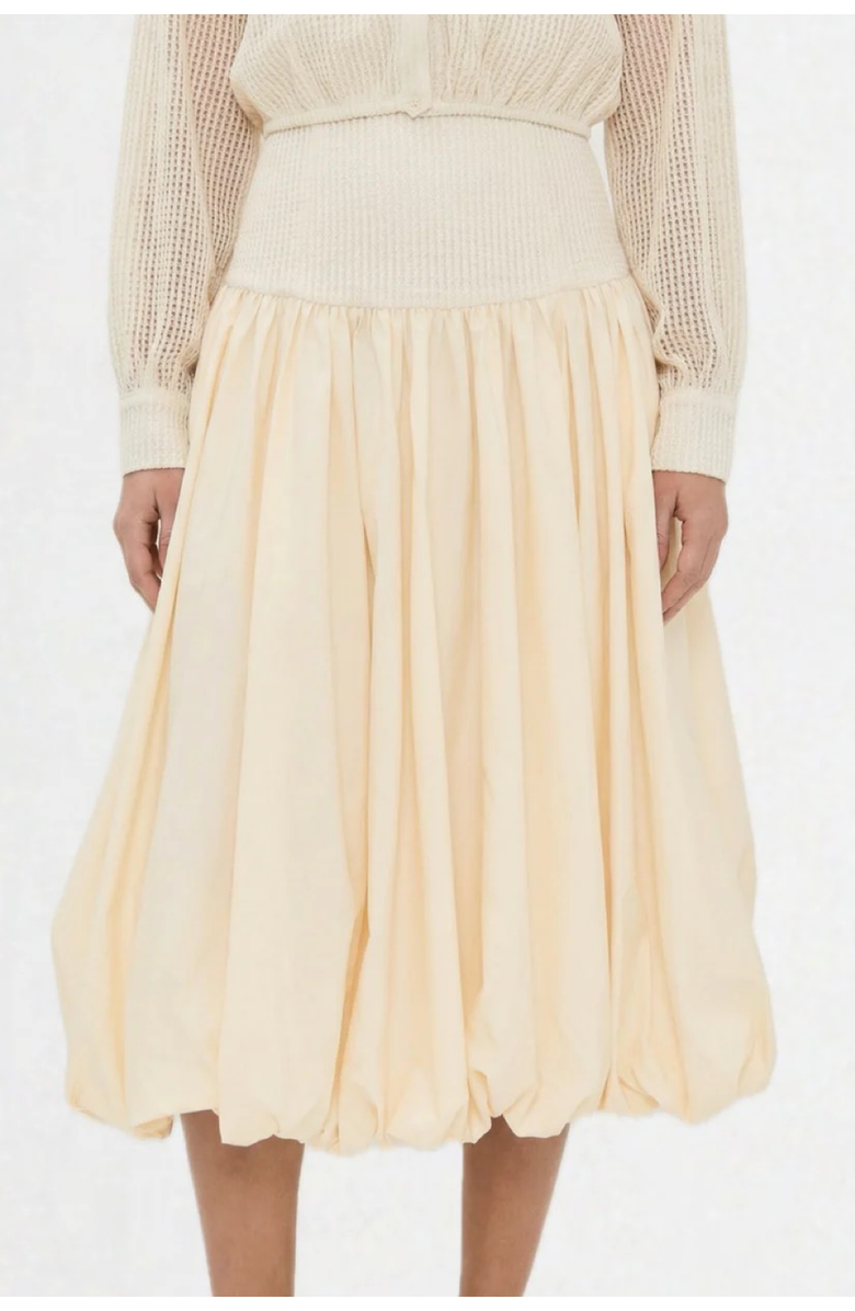 Elexiay Kemi Ivory Crochet Waist Bubble Hem Cotton Skirt, Alternate, color, Oatmeal