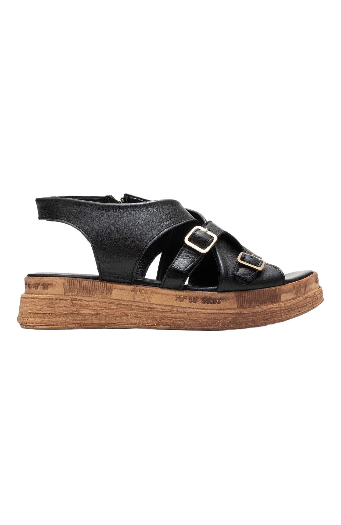 Forever & Always Shoes Levine Leather Buckled Side-Zip Sandal, Alternate, color, Black Leather