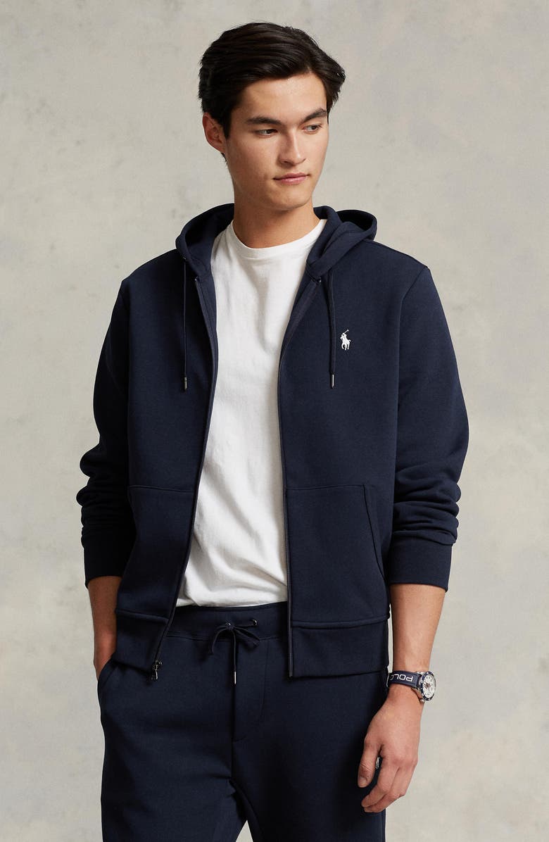Polo Ralph Lauren Double Knit Zip-Up Hoodie, Alternate, color, Aviator Navy