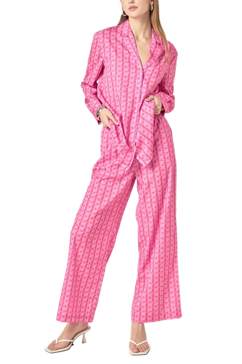 Leaf Print Wide Leg Pants, Alternate, color, PINK