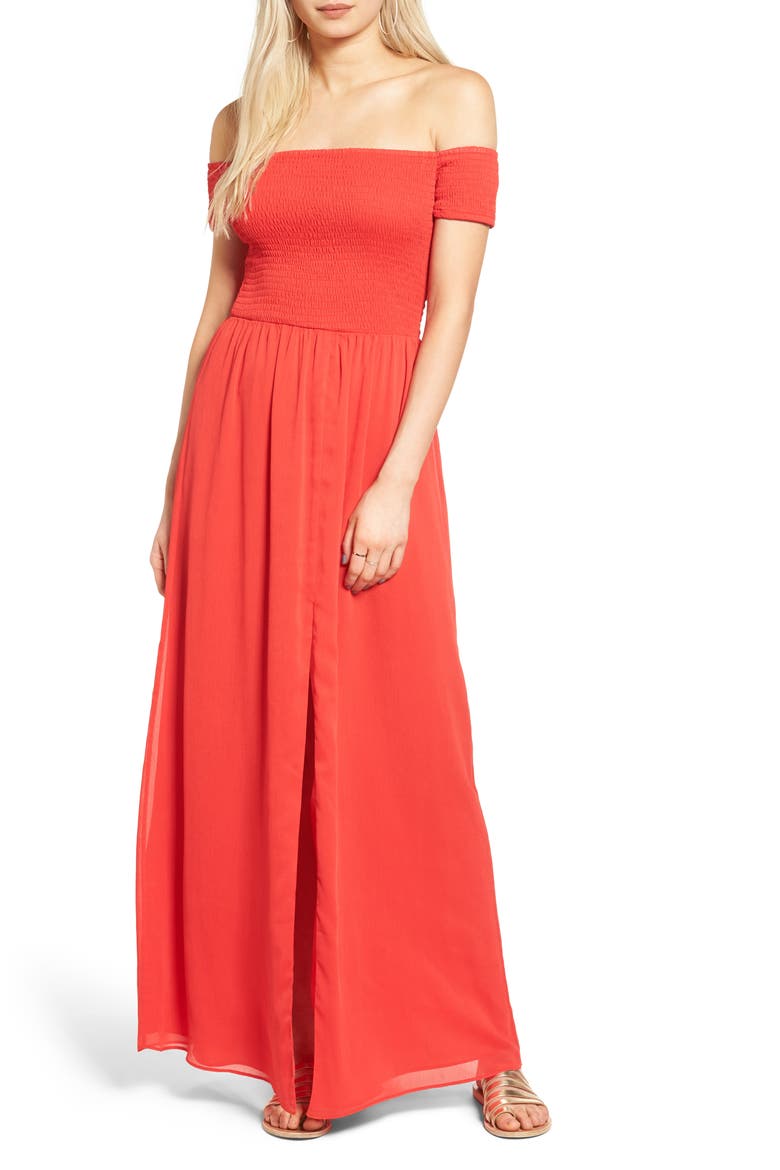Henderson Off the Shoulder Maxi Dress (Nordstrom Exclusive), Main, color, RED
