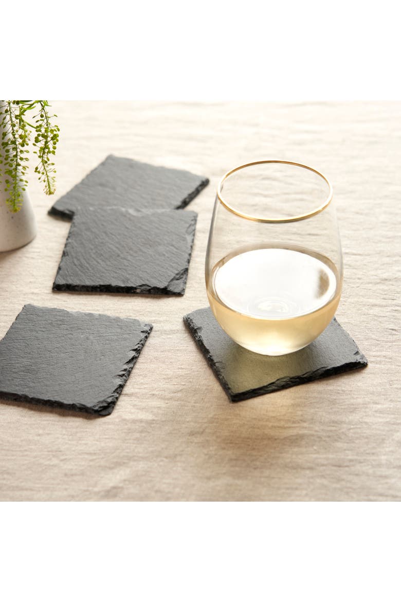 Square Slate Coasters Set of 4, Alternate, color, Black