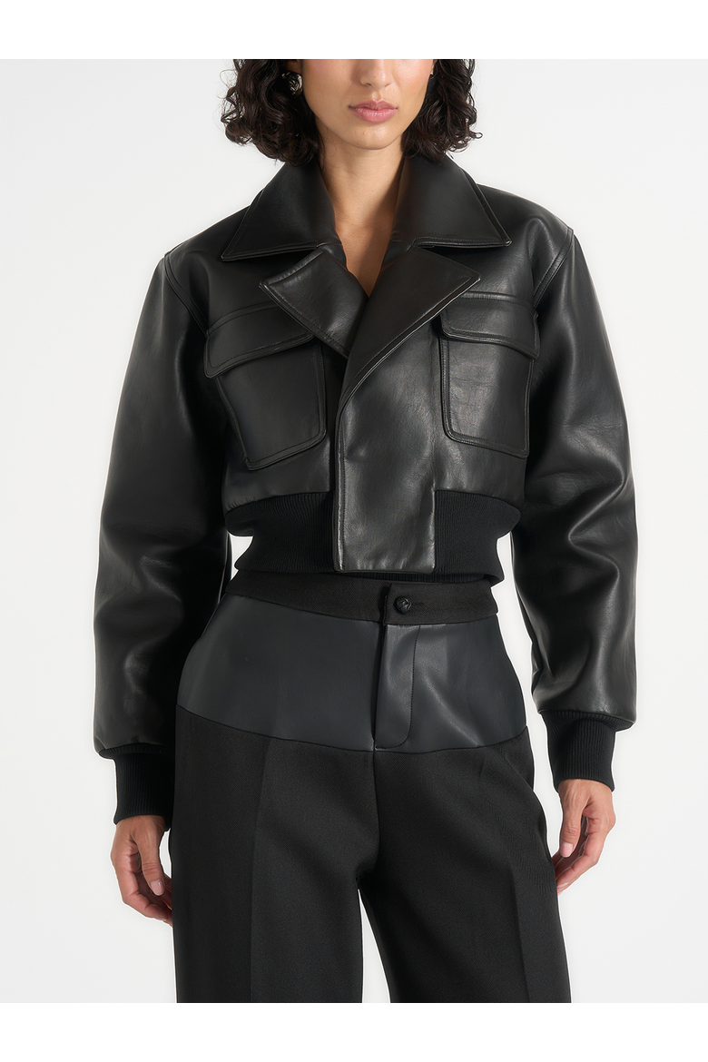 Cosette Vintage Leather Lapel Bomber Jacket, Main, color, Black