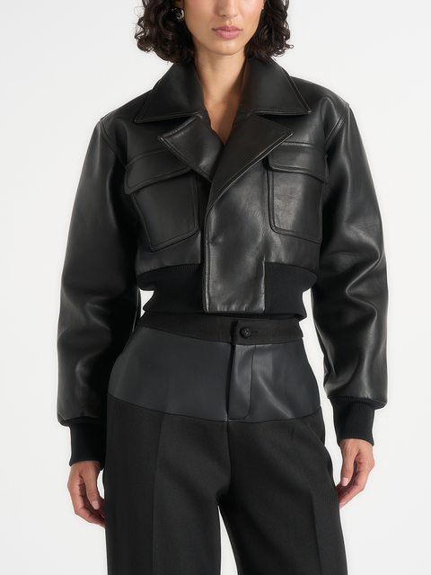 Cosette Vintage Leather Lapel Bomber Jacket