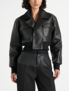 Manière De Voir Cosette Vintage Leather Lapel Bomber Jacket