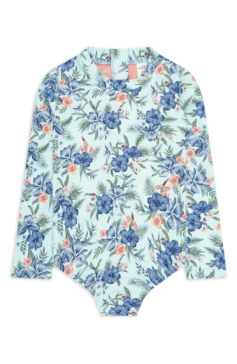 Feather 4 Arrow Kids' Wave Chaser Long Sleeve UPF 50+ One-Piece Rashguard Swimsuit, Main, color, Saltwater