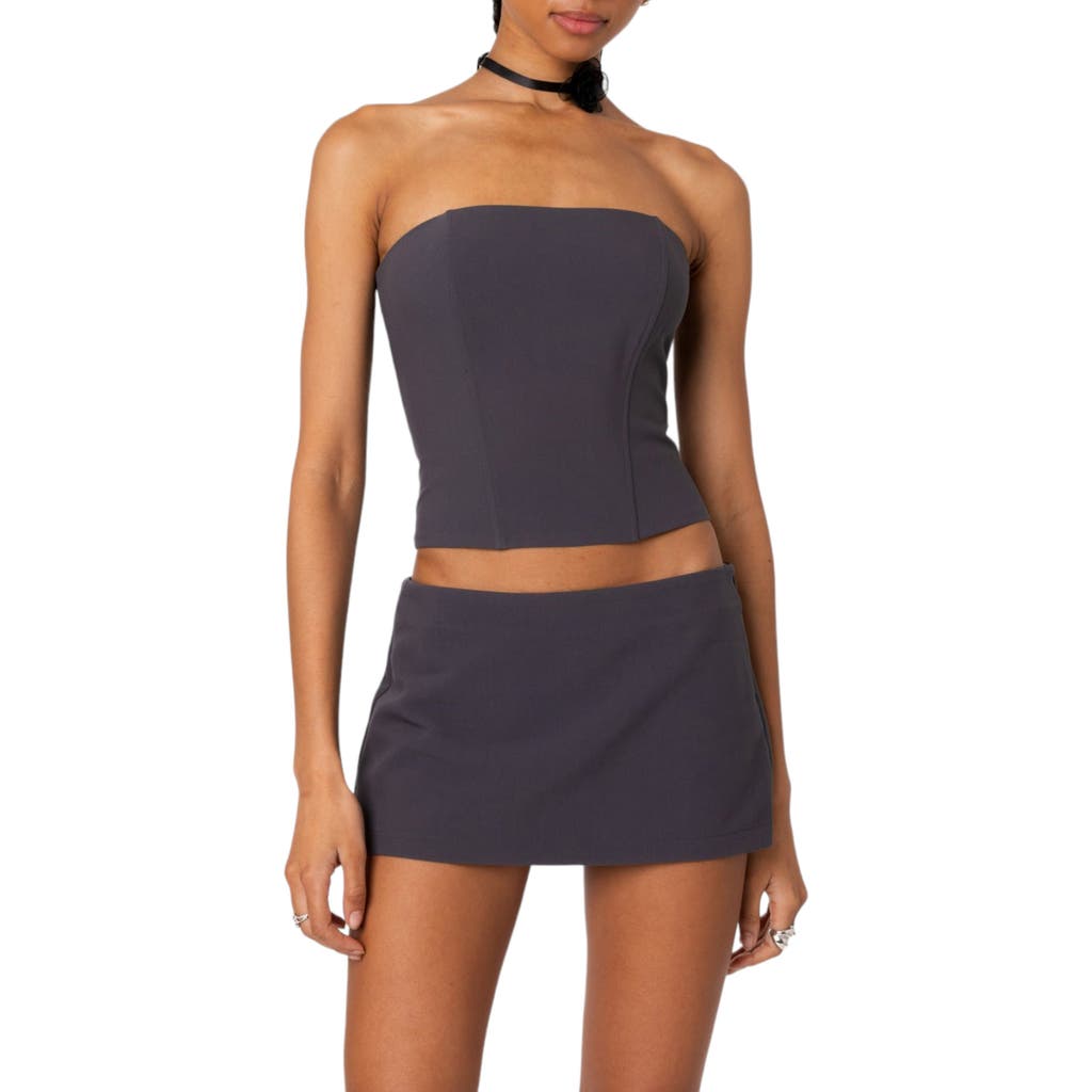 EDIKTED Piper Strapless Crop Corset in Dark-Gray at Nordstrom, Size Medium
