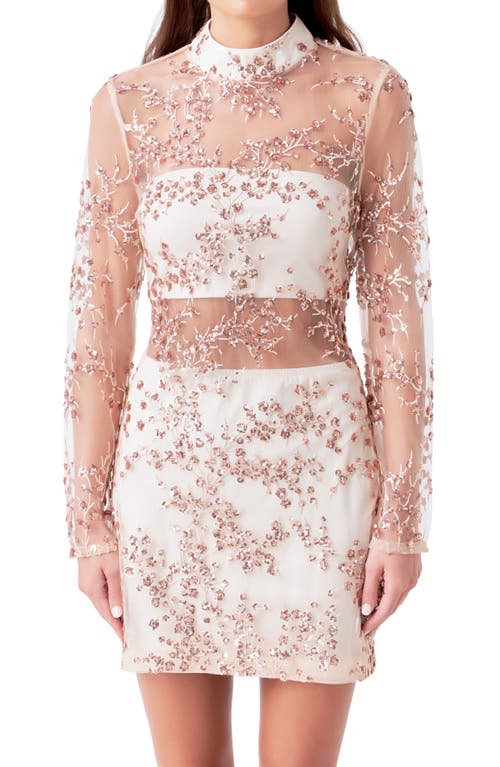 Endless Rose Long Sleeve Sequin Minidress In Champagne