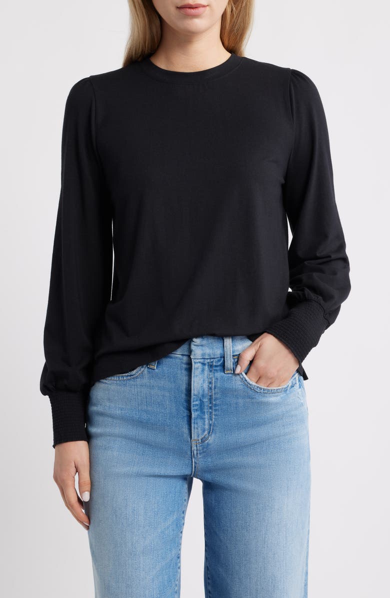 Caslon<sup>®</sup> Blouson Sleeve Cotton Blend Top, Main, color, Black