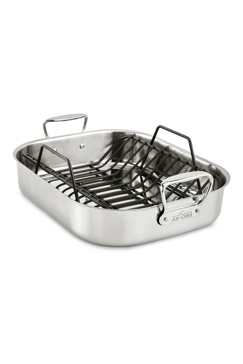 Large Stainless Steel Roasting Pan & Roaster Rack, Main, color, STAINLESS
