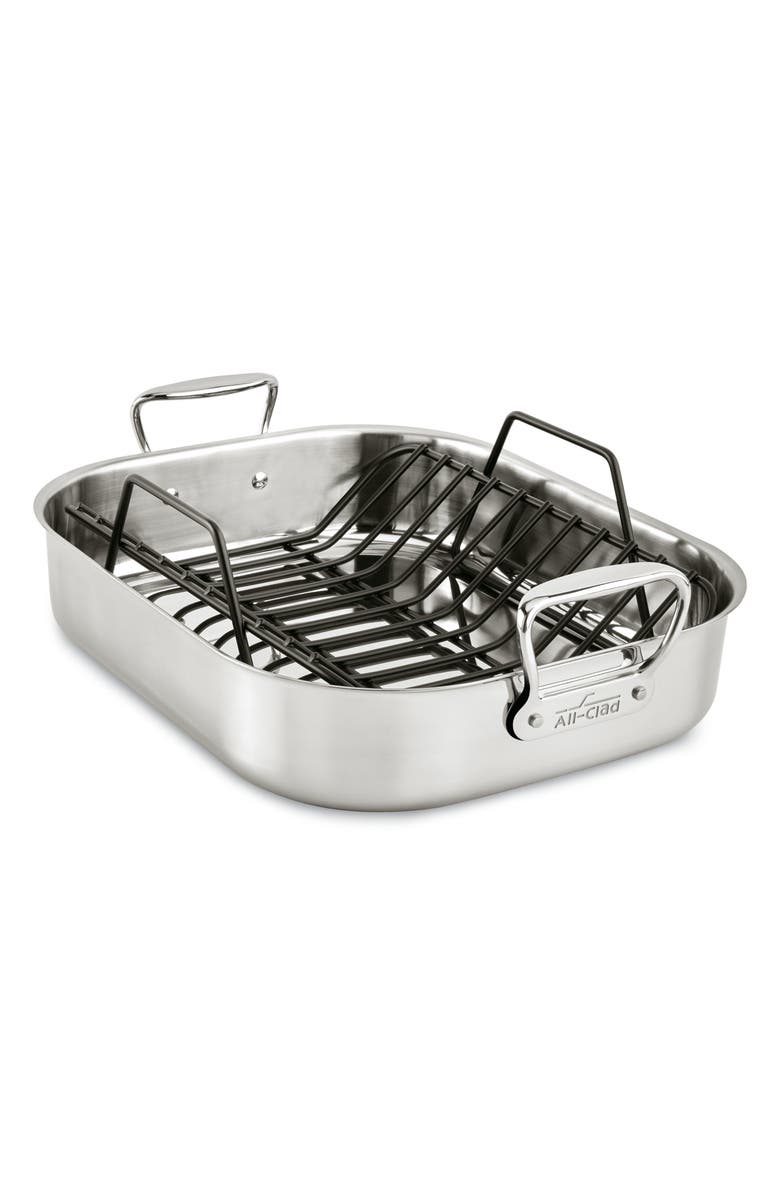 All-Clad Large Stainless Steel Roasting Pan & Roaster Rack, Main, color, Stainless