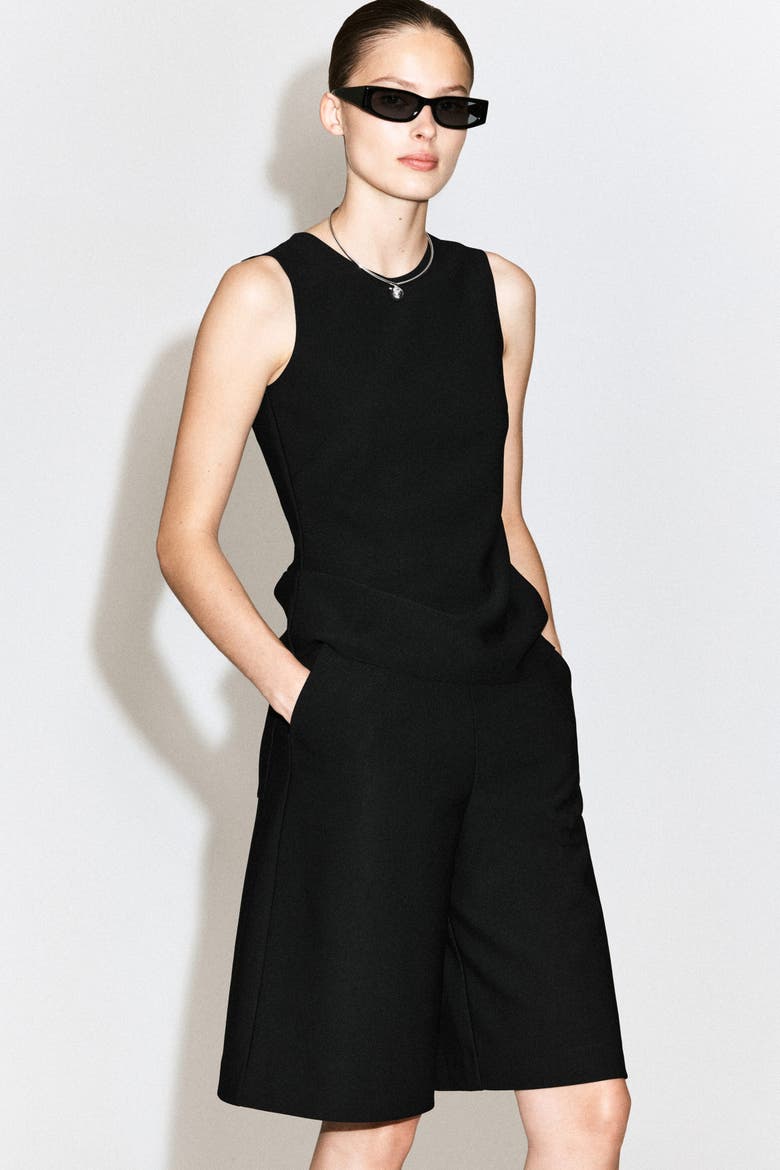 Crepe Wide-Leg Shorts, Alternate, color, BLACK