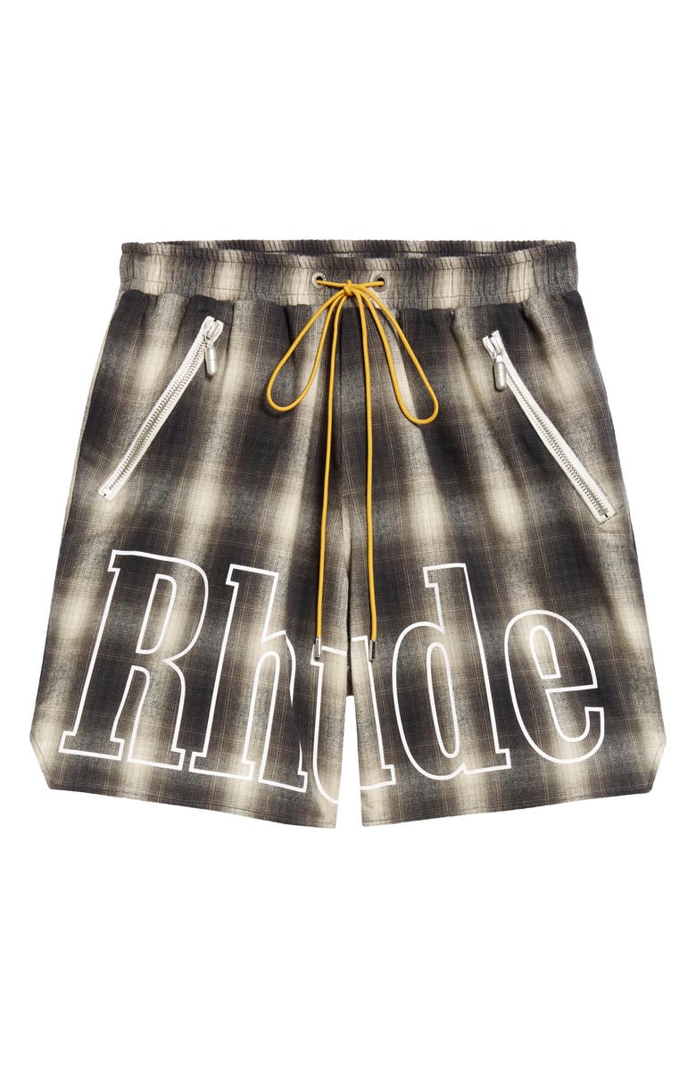 Rhude Plaid Logo Cotton Shorts, Alternate, color, 