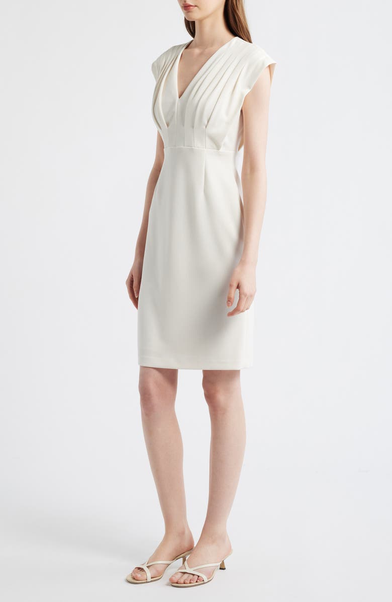 AK ANNE KLEIN Pleated Bodice Sheath Dress, Alternate, color, White Dove