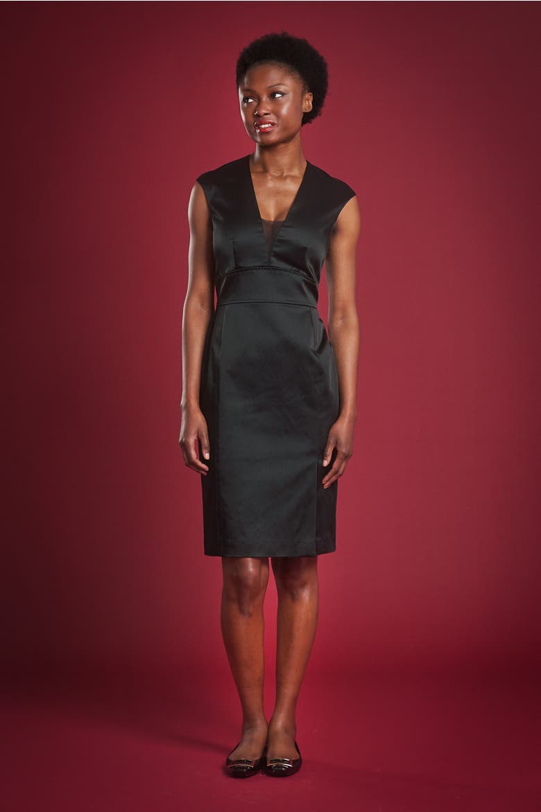 Satin Stretch Dress, Alternate, color, Black