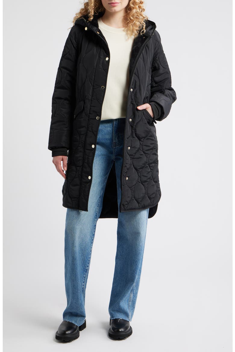 Onion Quilted Hooded Long Coat, Main, color, BLACK