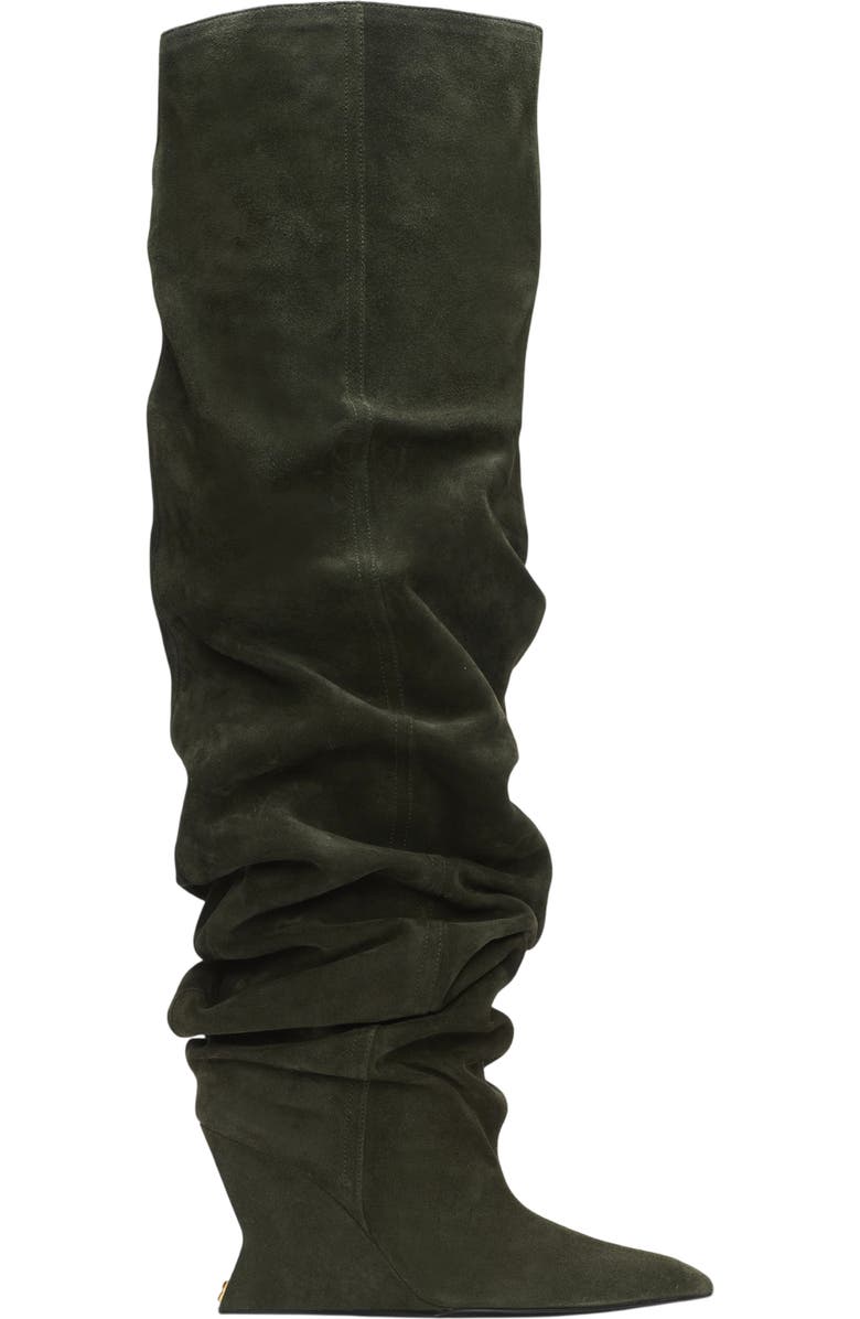 Balmain Suede leather Wedge thigh-high boots, Alternate, color, Khaki