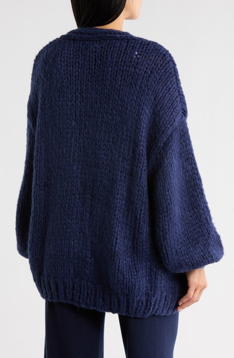 FRNCH Taya Floral Embroidered Hand Knit Cardigan, Alternate, color, Bleu Marine