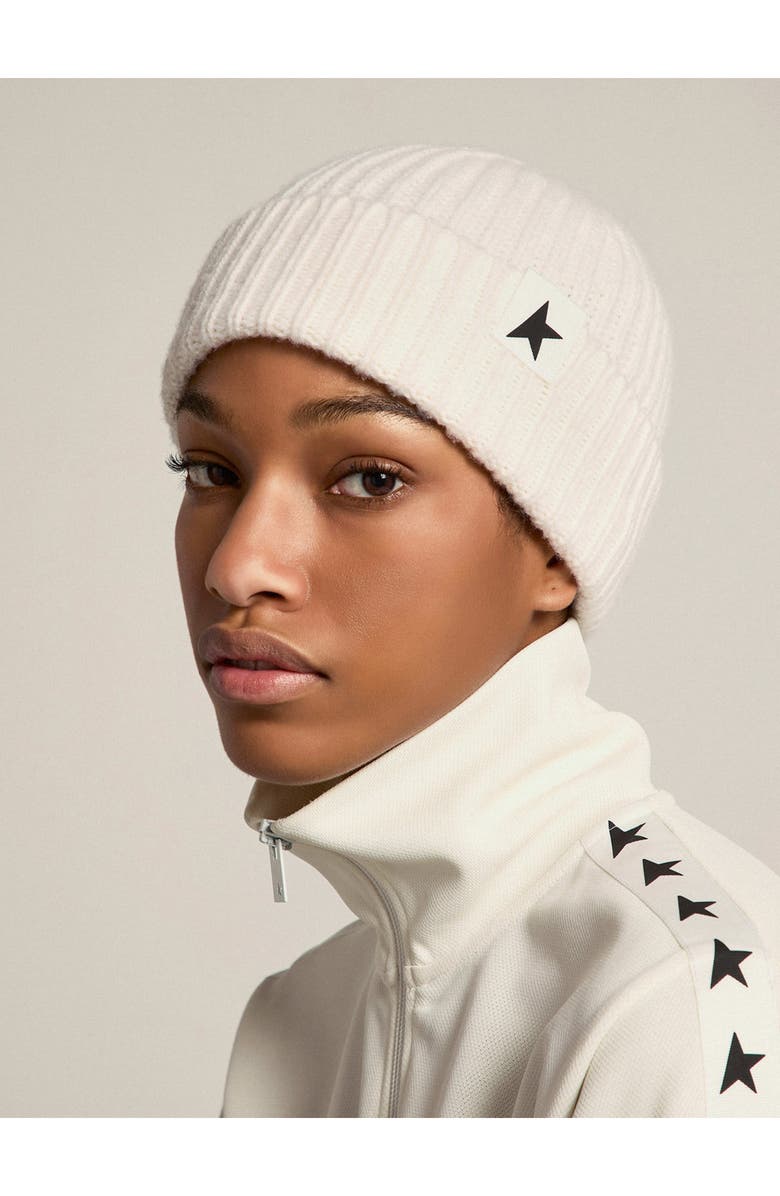 Golden Goose Damian Star Cuff Rib Beanie, Alternate, color, Off White
