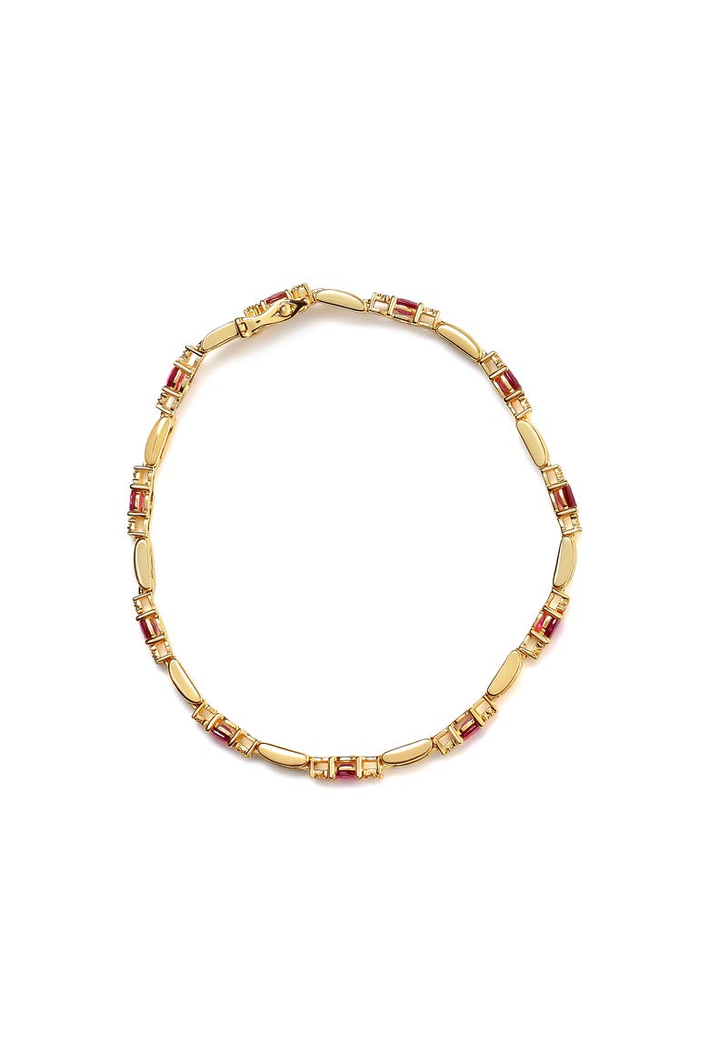 10K Yellow Gold Oval Ruby and 1/10 Cttw Diamond Bar Prong Set Bracelet, Alternate, color, Yellow