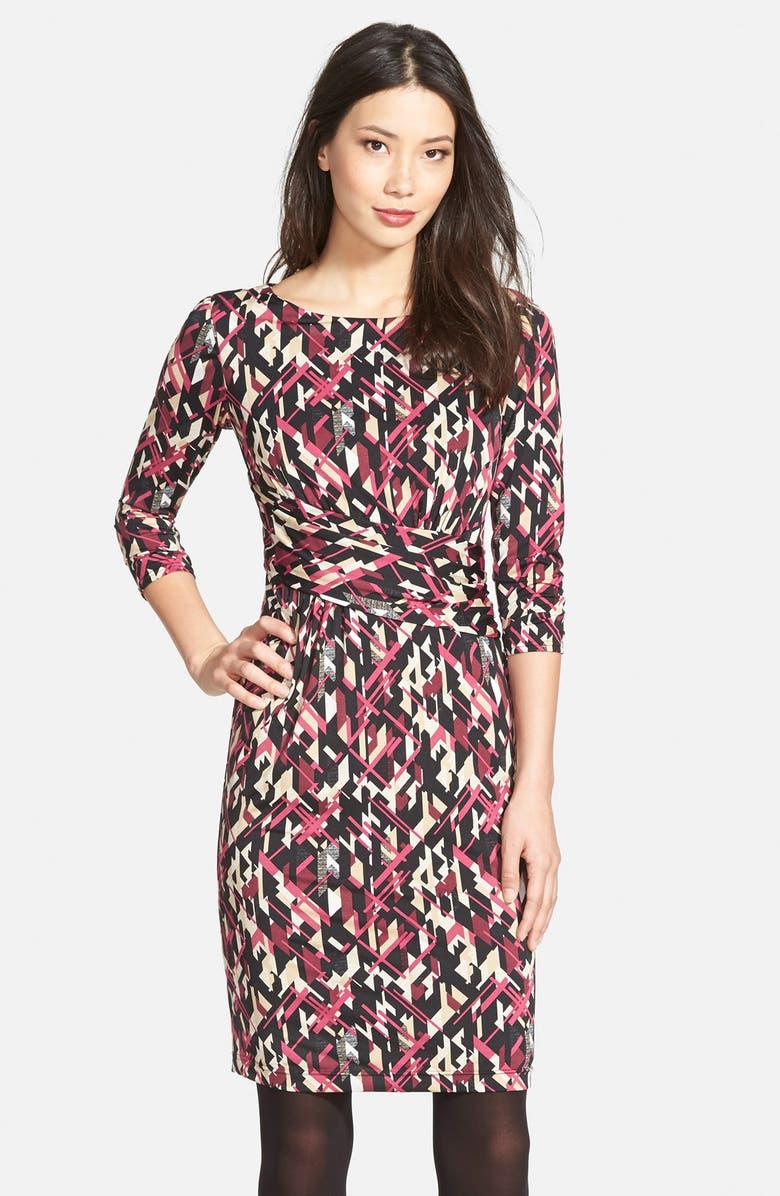 Ellen Tracy Print Gathered Jersey Sheath Dress, Alternate, color, 