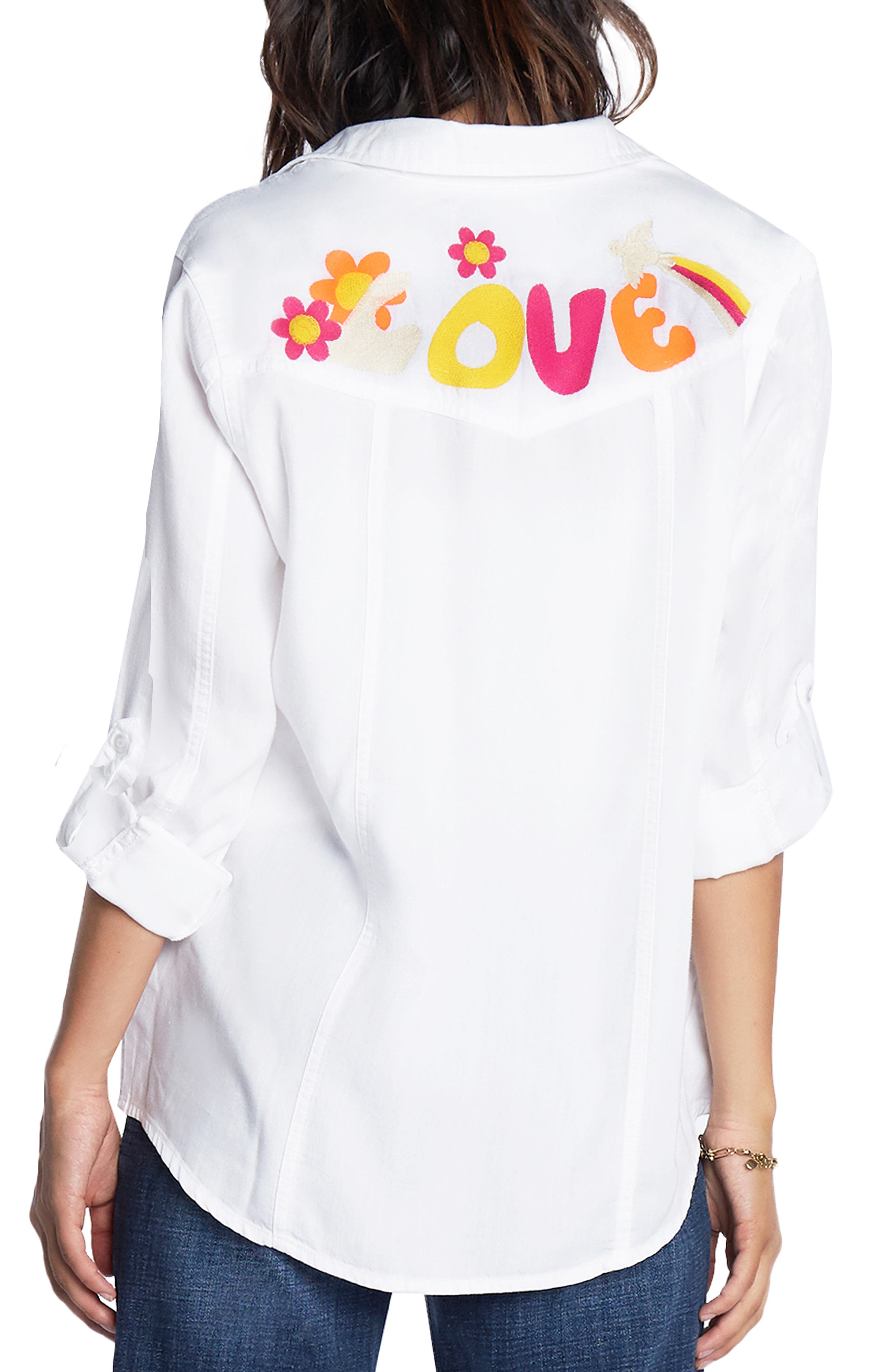 Peace & Love Embroidered Button-Up Shirt - image 2