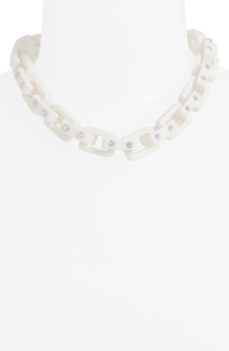 Open Edit Crystal Resin Link Collar Necklace, Alternate, color, Clear- White- Rhodium