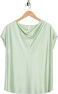 Renee C Cowl Neck Short Sleeve Satin Top