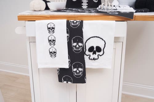 C & F Home C&f Home Skull Design Dishtowel Halloween Fall Autumn Harvest Spooky Scary Drying Kitchen Dish Towel In White