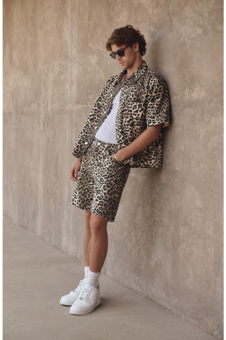 Rex Oversize Short Sleeve Cotton Poplin Button-Up Shirt, Alternate, color, CHEETAH